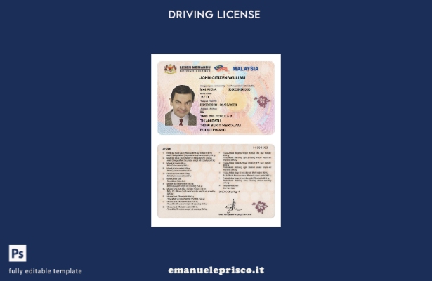 verified style modello di patente di guida malese in stile verificato template